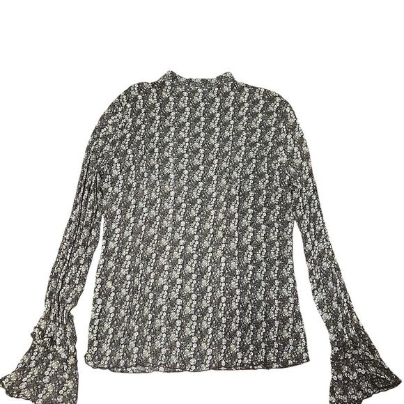 Apt 9 Brown Floral Retro Bell Sleeve Button Up Top Size 8 - Picture 2 of 6